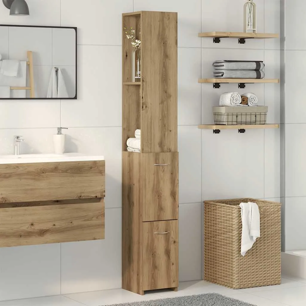 Armadietto Bagno Rovere 25x25x170 cm SYFAX - Colonna Salvaspazio Legno