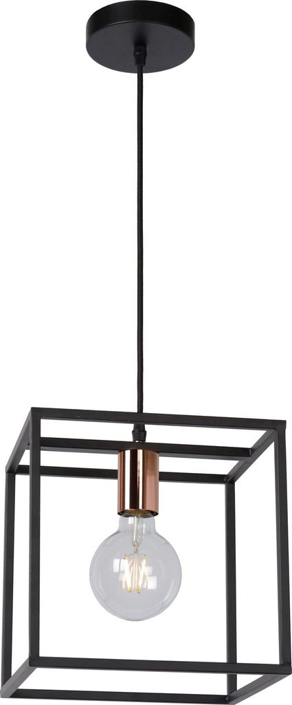 Pendelleuchte Metall B: 25 cm H: max. 155 cm in Schwarz Kupfer E27 quadratisch Vintage Hängelampe