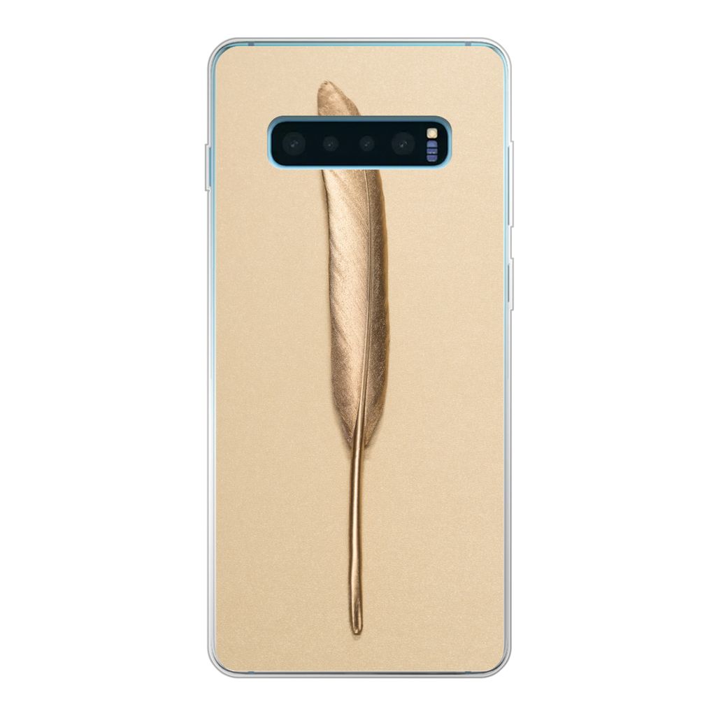 MuchoWow Handyhülle Schutzhülle Hülle für Samsung Galaxy S10 Lite Gold bemalte Feder auf einem goldenen Hintergrund Silikon Softcase Handy H...