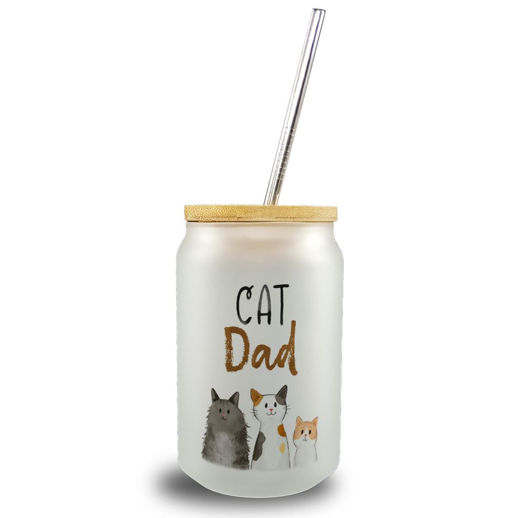 Cat Dad Trinkglas mit Bambusdeckel mit Spruch
