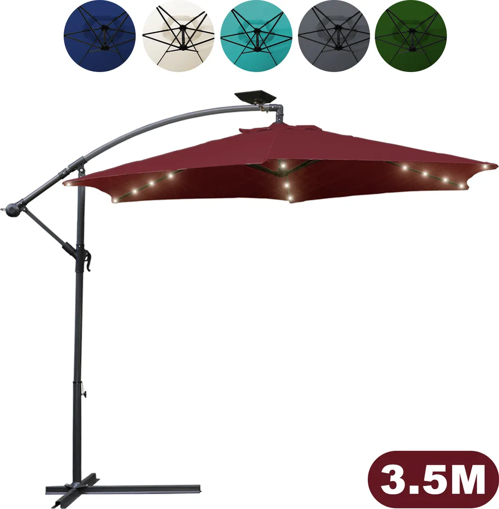 SWANEW Ombrellone a Sbalzo 350cm con LED e Manovella Rosso Giardino