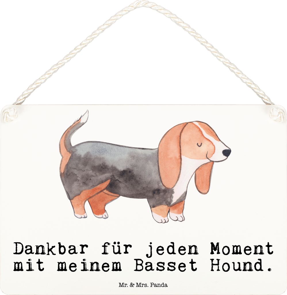 Mr. & Mrs. Panda Wandbild Holz Basset Hound Moment DIN A6 - Weiß - Geschenk, wandtafel, Türschild, kleine aufmerksamkeit, Wandschild, Schild, Hol...