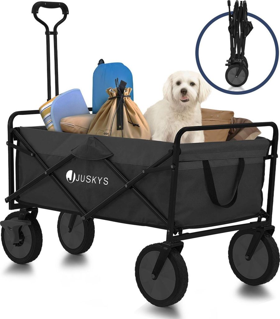 Juskys Bollerwagen 100 kg Tragkraft - Outdoor Transportwagen faltbar - Schwarz