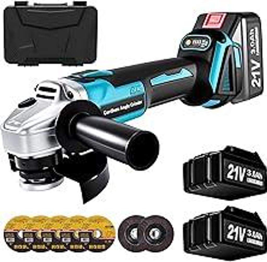 Yofuly Akku Winkelschleifer für Makita Akku 18V 21V, 2× 3.0Ah Akkus & Ladegerät, Akku Flex Trennschleifer 125mm, 9000U/min, 3 Stufige Drehzahlre...