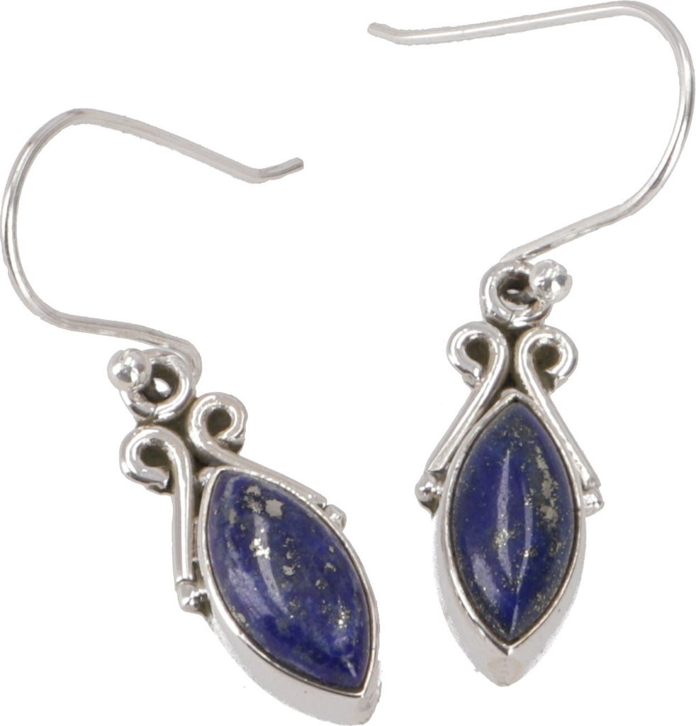 Indische Silberohrringe, Filigrane Ethno Ohrringe, Boho Ornament Ohrhänger - Lapislazulit, Blau, SterlingSilber, 2*1*0,6 cm, Silberohrringe
