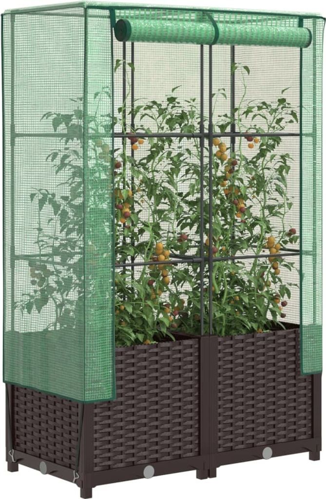 "2026 Promotion" Hochbeet - Pflanzkasten - mit Gewächshaus-Aufsatz - Rattan-Optik 80x40x138 cm - Beete CC24787
