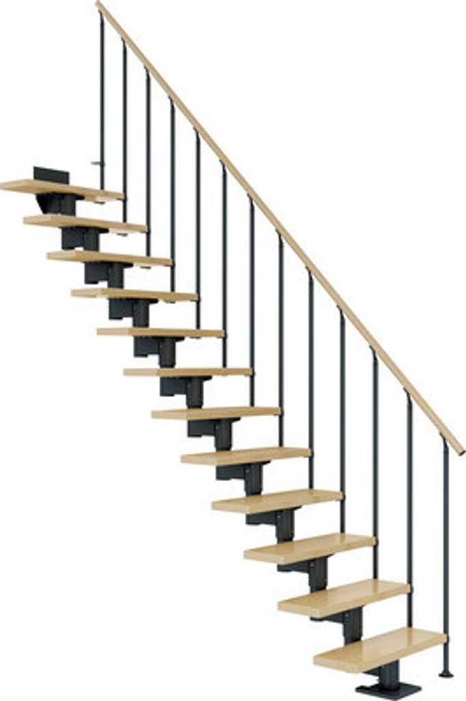 Pertura Mittelholmtreppe Chiron Ahorn Leimholz Anthrazit Gerade 75 cm 13 Stufen / 14 Steigungen Stabgeländer Anthrazit