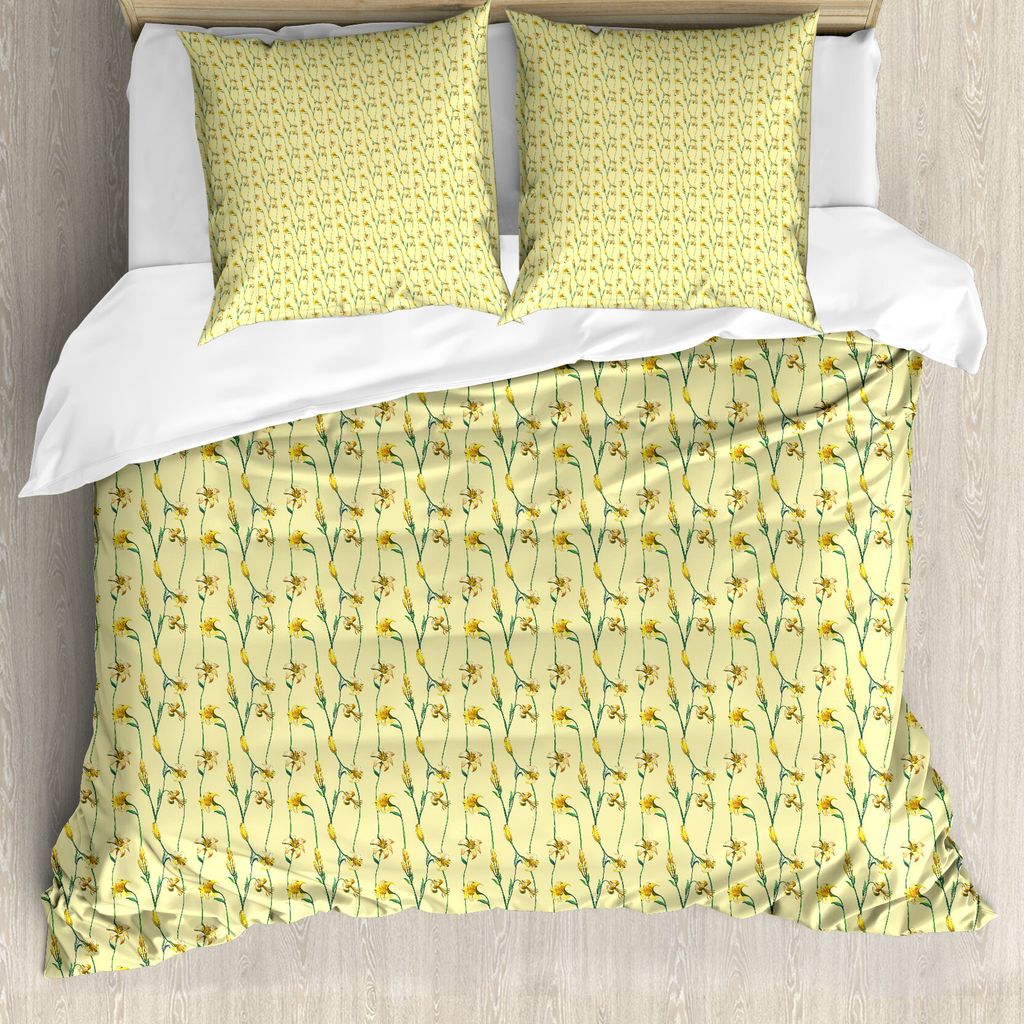 ABAKUHAUS Blumen Bettbezug Set für Einzelbetten, Buttercup Narzisse Branchen, Milbensicher Allergiker geeignet mit Kissenbezug, 155 cm x 220 cm - ...