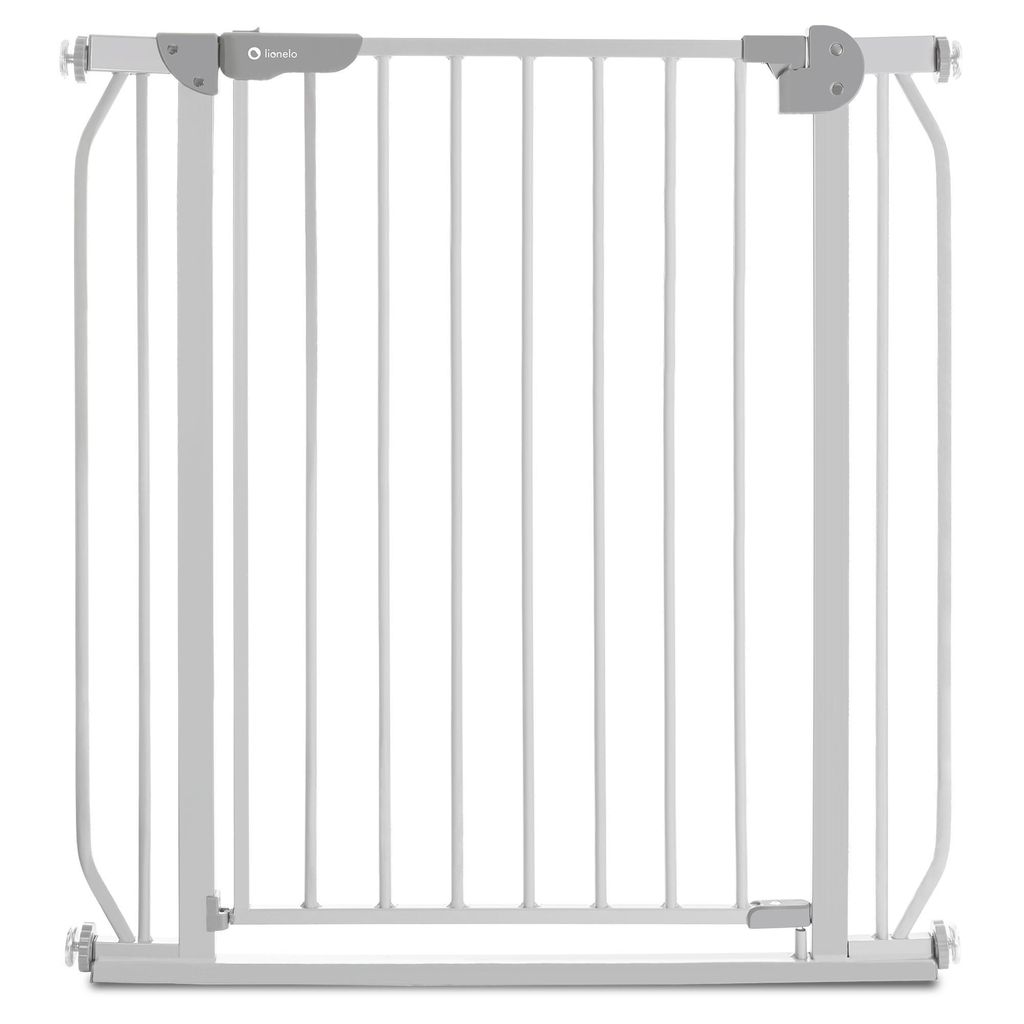A white baby gate on a white background.
