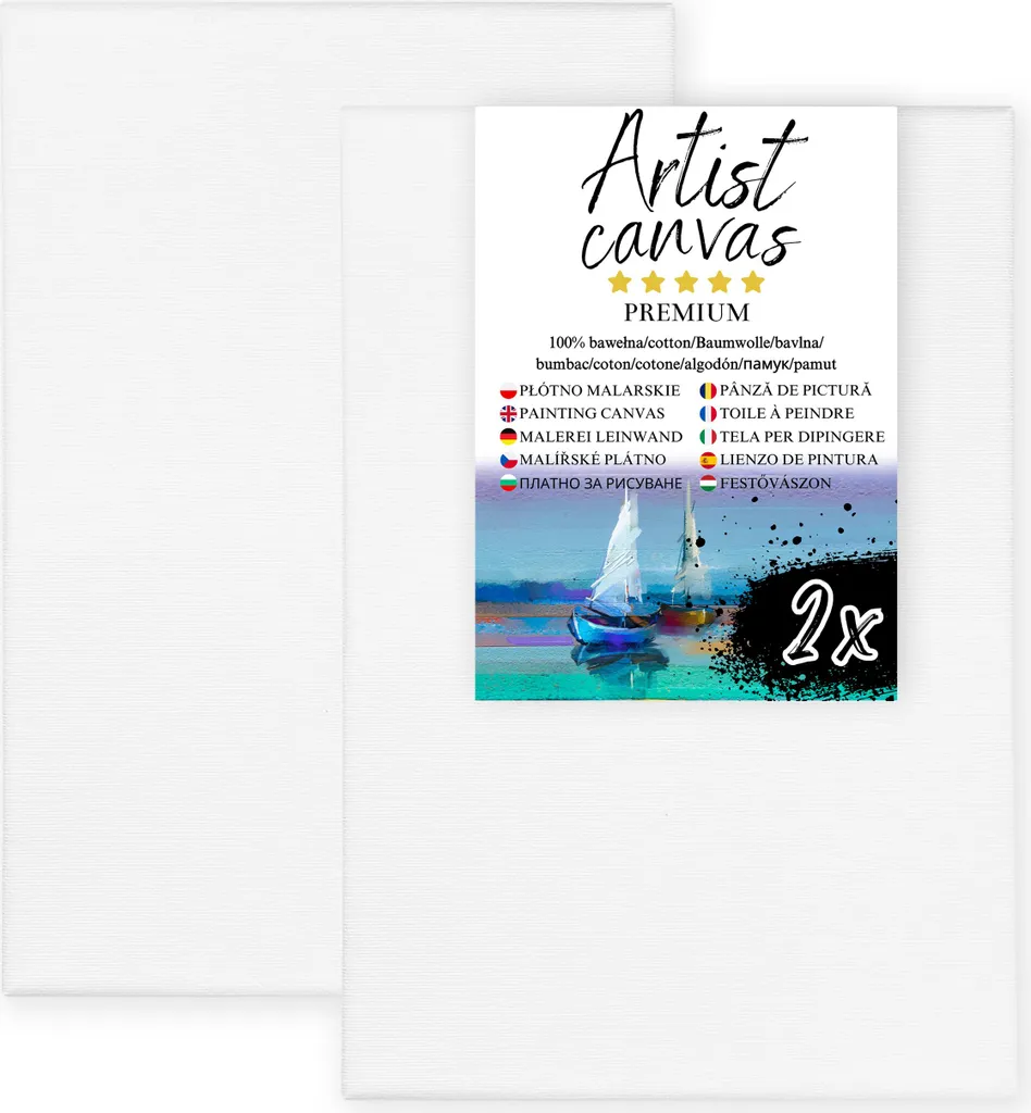 2x Tela su telaio, 100% cotone, 280 g/m², fondo bianco 70X90 cm