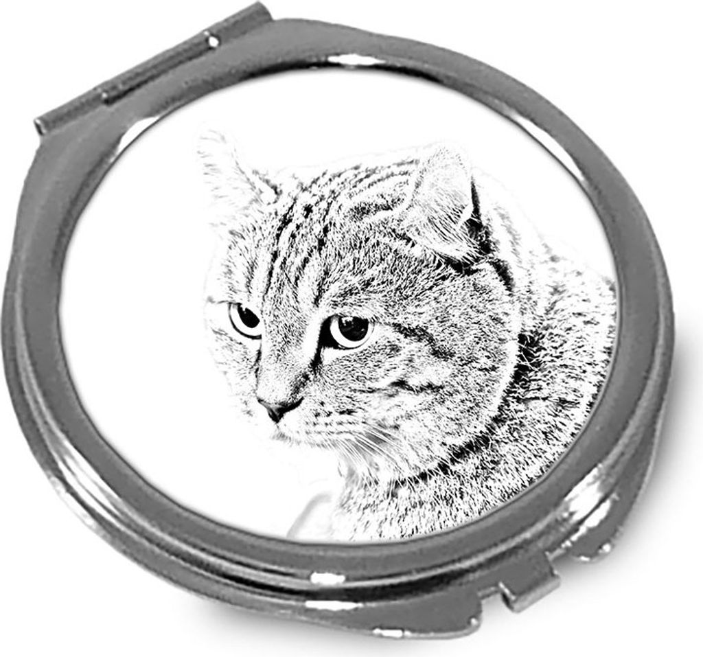 Hochlandluchs - Taschenspiegel mit Katze, personalisierter Taschenspiegel, kompakter Spiegel mit Art-Dog-Logo