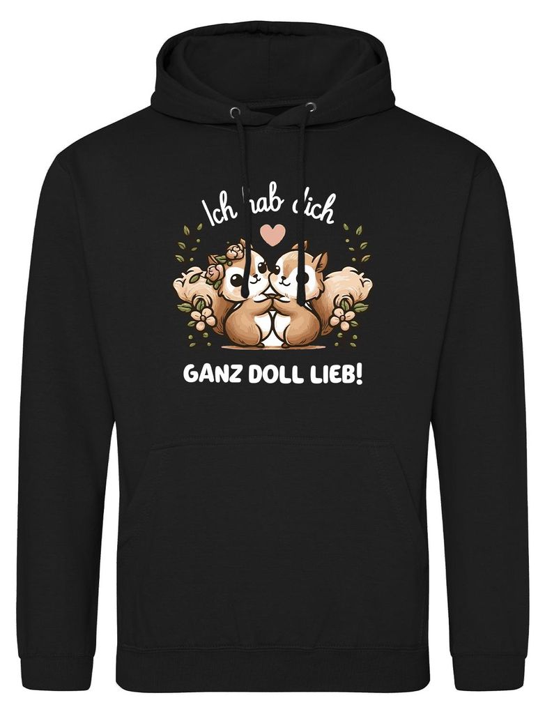 Huuraa Uni Hoodie Ich hab dich ganz doll lieb Einchhörnchen XXL Deep Black Vegan Sweatshirt Geschenkidee