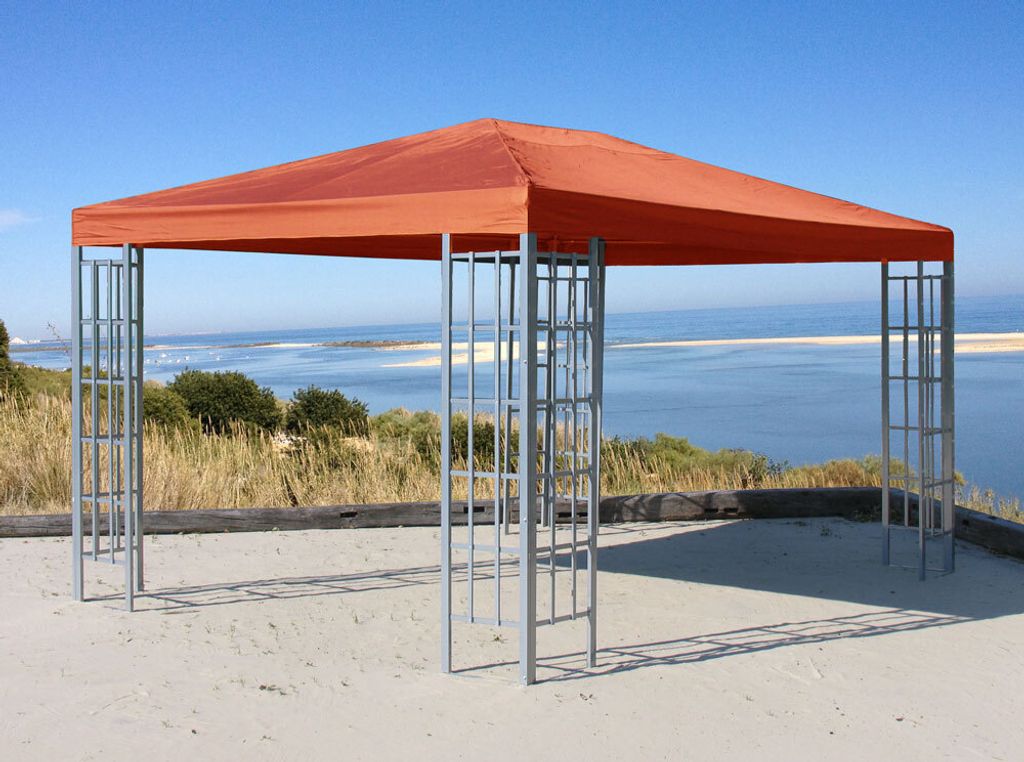 Rank Pavillon Set 3x4m Metall Garten Partyzelt Terra / Rotorange RAL 2001 mit 4 Seitenteilen Moskitonetz