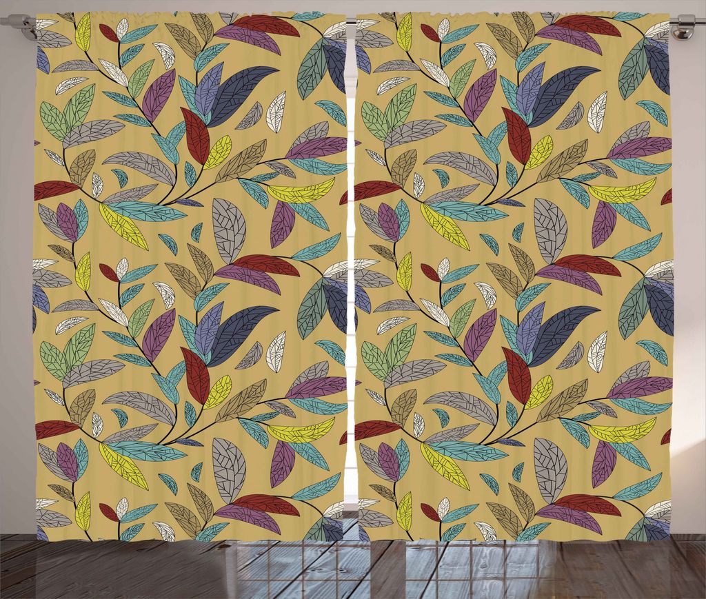ABAKUHAUS Bunt Rustikaler Vorhang, Hand gezeichnet Blatt-Strudel, Wohnzimmer Universalband Gardinen mit Schlaufen und Haken, 280 x 175 cm, Mehrfarbig