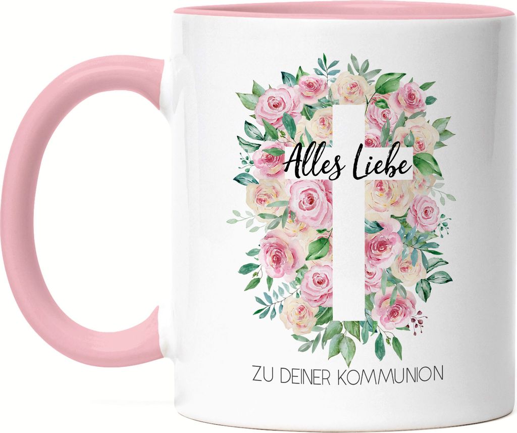 Alles Liebe zu deiner Kommunion Tasse Rosa Kommuniongeschenk Mädchen Patenkind Kirche