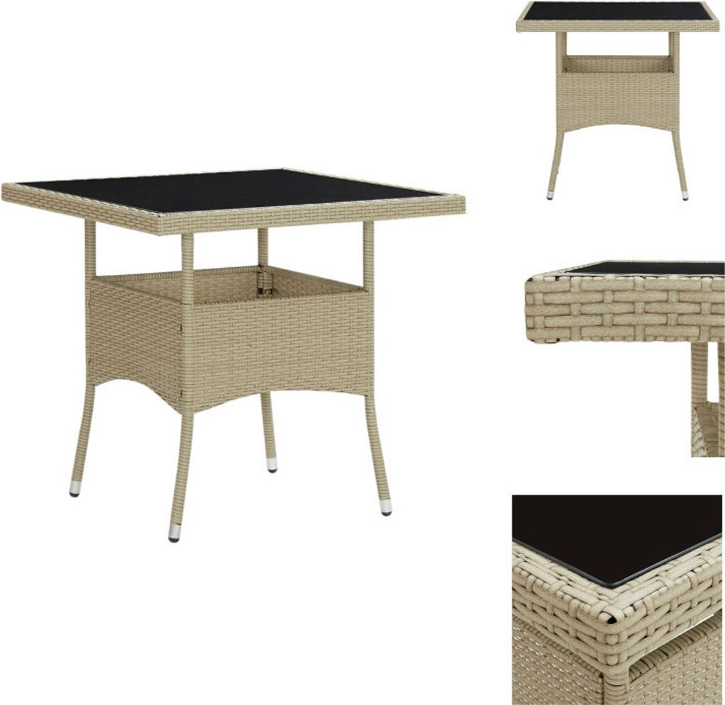 vidaXL Garten-Esstisch Beige Poly Rattan und Glas - Gartentische