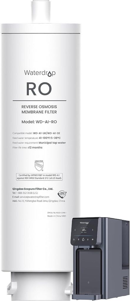 Waterdrop WD-A1-RO Filter, Ersatz für WD-A1 Umkehrosmose-Heiß-Kaltwasser-Spender, 12 Monate Lebensdauer