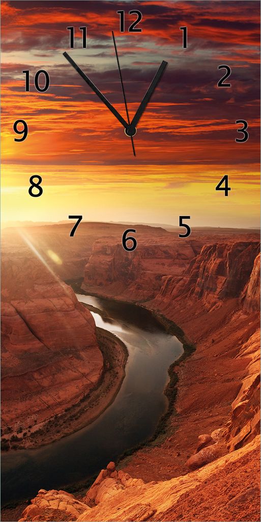 Wallario Design Wanduhr bedruckt, Größe 30 x 60 cm, Motiv: Grand Canyon bei Sonnenuntergang