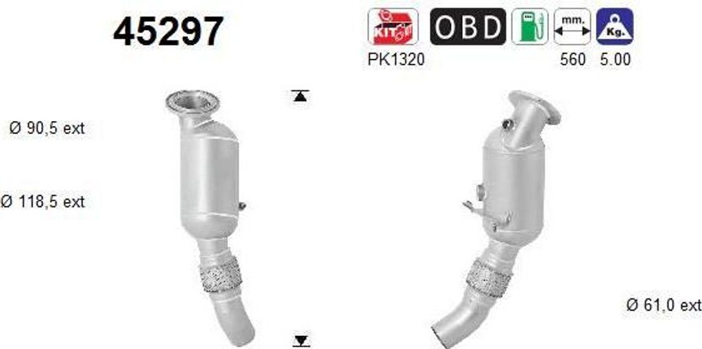 AS 45297 Katalysator OE 18328632267 kompatibel mit 1er F20, 1er F21, 2er F23, 3er F30, 3er F31, 4er F32, 4er F36