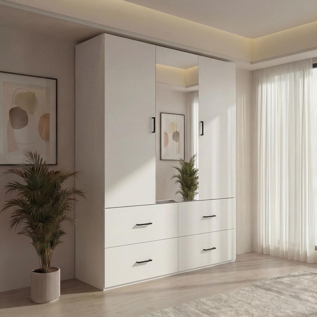 Armoire 130 cm, 2 portes avec miroir, 2 étagères, 4 Image du produit 
