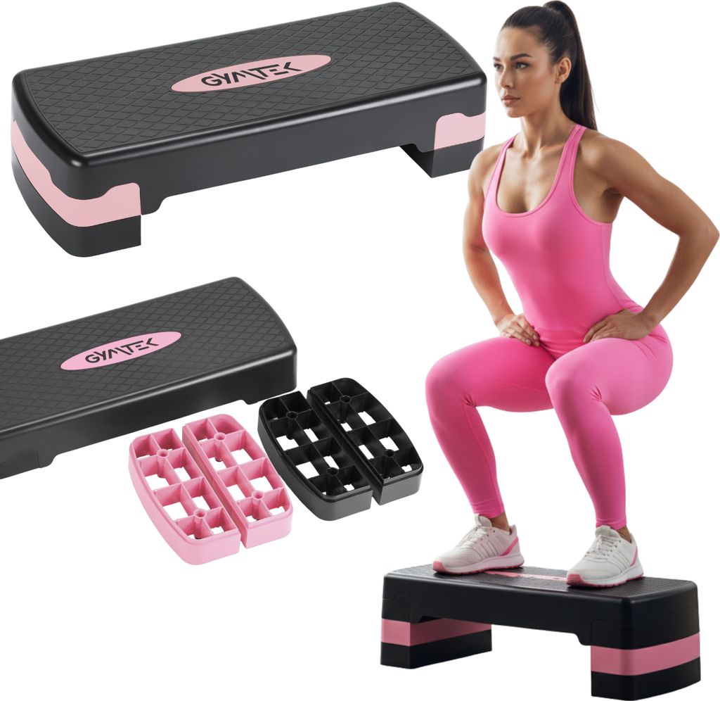 Gymtek Aerobic Stepper, Steppbrett, Steppbench, Step Trainer, Fitness Stepper - 3-Stufen - Fitnessgerät für Zuhause, Home Gym, Workout, Crossfit