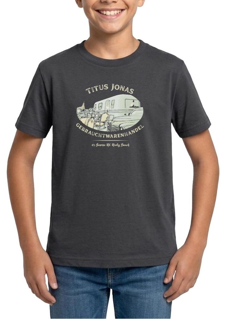 Spreadshirt Die Drei Fragezeichen Titus Jonas warenhandel Teenager T-Shirt, 152/164 (12-14 Jahre), Dunkelgrau