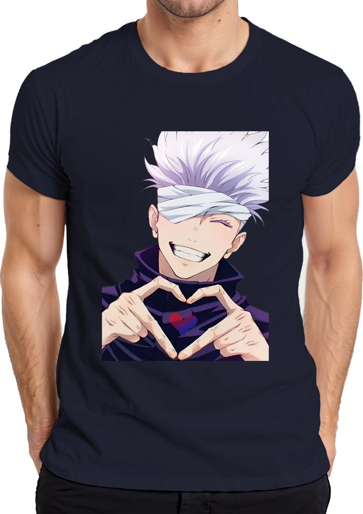 Jujutsu Kaisen Gojo Satoru Augenbinde Anime Ästhetik Herz Geschenk Herren T-Shirt, Navy, L