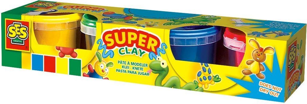SES Creative 00465 Knete Basisfarben Set – 4x90gr Spielknete in Grundfarben für Kinder, Modellierton, Blau, Grün, Rot, Gelb, Kind, 4 Stück(e),...