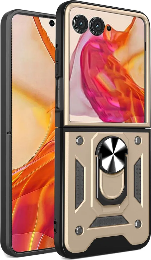 Custodia per Motorola Razr 50, Custodia in silicone TPU Bumper con supporto ad anello Oro