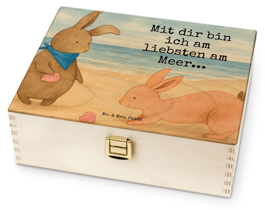 Mr. & Mrs. Panda teebox holz Hasen Muschel Design - Weiß - Geschenk, Beste Freundin, Muscheln, für Paare, Tee Beutel Halter, Aufbewahrung, Strand...