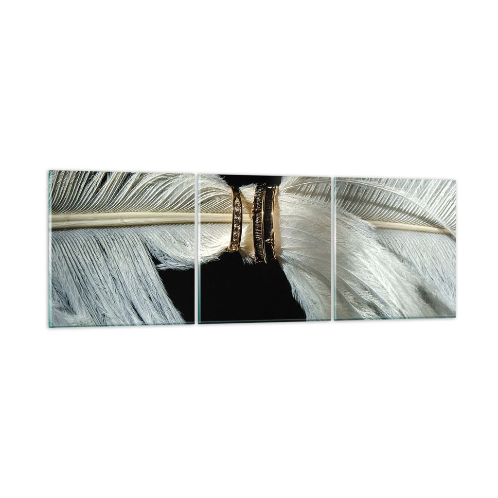 Bilder auf glas - 3 Teile - Feder Romantik Ehe - 90x30cm - Glasbilder - Wandbilder - Bilder - zum Aufhängen bereit - Wanddekoration aus Glas - Gla...