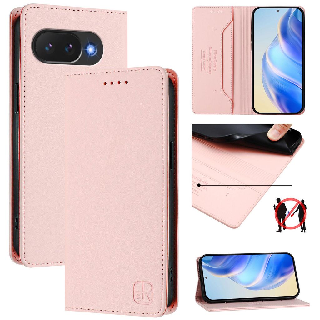 Lederhülle für Google Pixel 10A Hülle Flip Brieftasche Kartenfächern Ständer Schutzhülle Pink