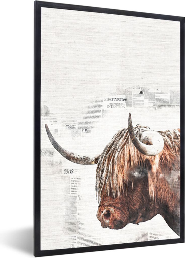 MuchoWow MuchoWow Gerahmtes Poster Scottish Hochlandrind - Zusammenfassung - Zeitungsartikel 20x30 cm - Poster mit zchwarzem Bilderrahmen - Dru...
