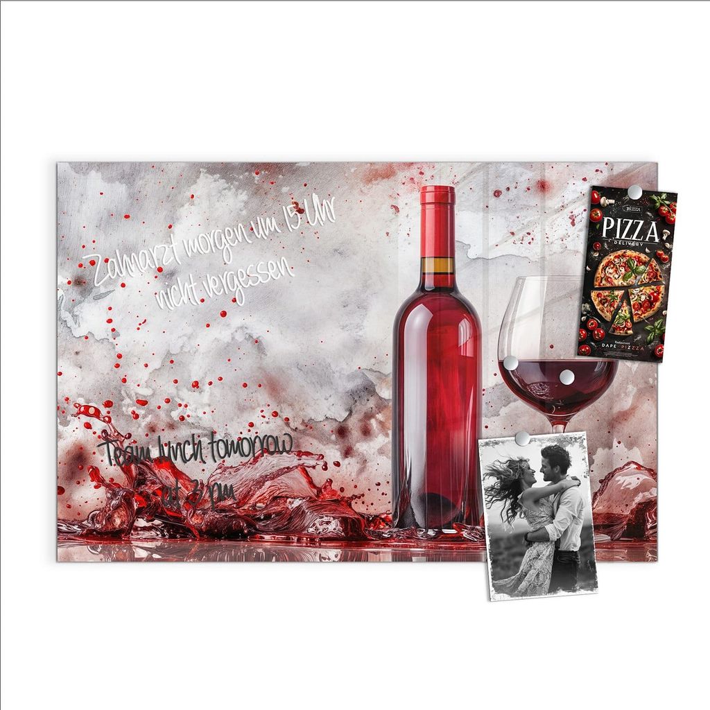Magnettafel 90x60cm Pinnwand Whiteboard beschreibbar - Rotwein mit Glas
