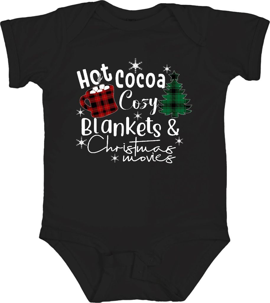 Hot Cocoa Cozy Blankets Christmas movies plaid mug snowflake Unisex Baby Body, Schwarz, 6/12