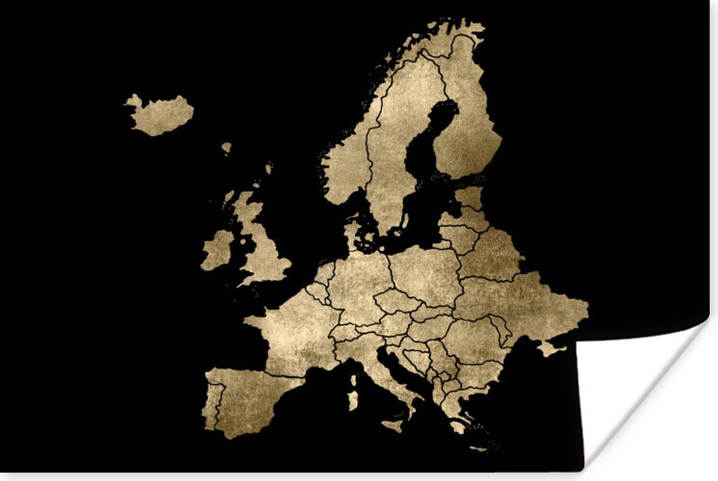 MuchoWow Poster Karte - Europa - Gold 60x40 cm - Schlafzimmerdekoration