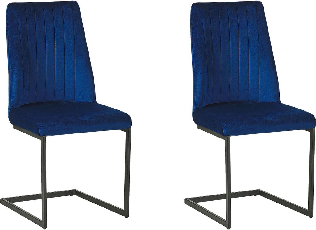 BELIANI Freischwinger Stuhl 2er Set Blau Samtstoff mit hoher Rückenlehne Metallgestell Modernes Design für Ess-, Wohn- und Arbeitszimmer