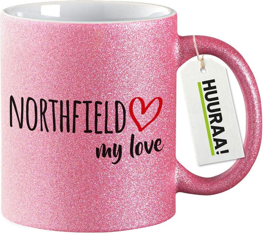 Huuraa Glitzertasse Northfield my love 330ml Pink Keramik Kaffeebecher Geschenkidee