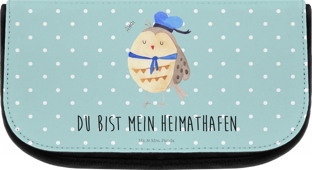 Mr. & Mrs. Panda kulturtäschchen Eule Matrose - Türkis Pastell - Geschenk, Kulturtasche, Organizer, Heimathafen, Kosmetiktasche, Schminktasche, H...