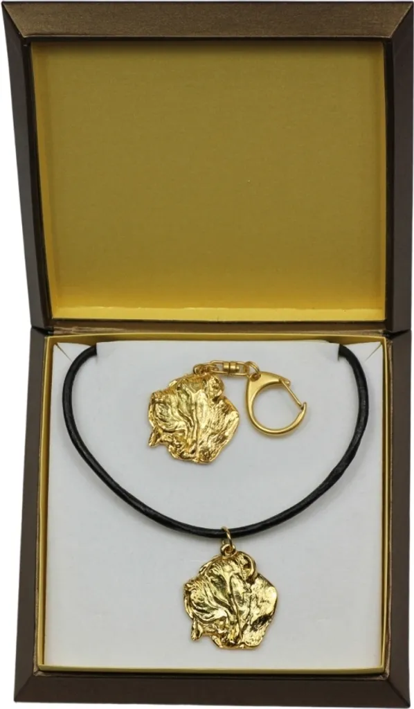 Idée cadeau Mastiff Napolitain : parure collier et porte-clés dorés