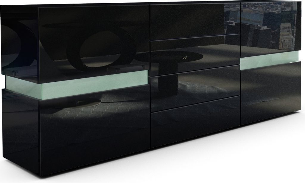 Vladon Sideboard Flow,  Germany, Schwarz Hochglanz/Schwarz Produktbild 