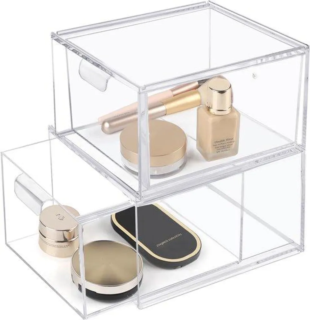 Rangement cosmétiques en acrylique foncé avec 2 compartiments spacieux