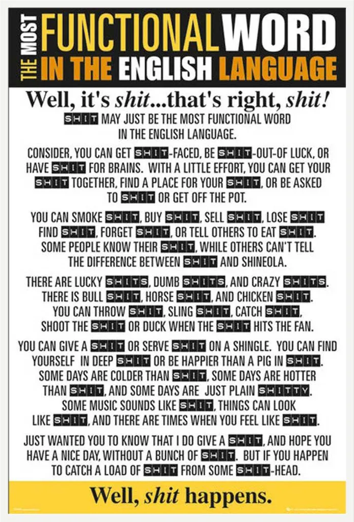 Affiche de motivation Functional Word Shit Shinsuke avec cadre blanc