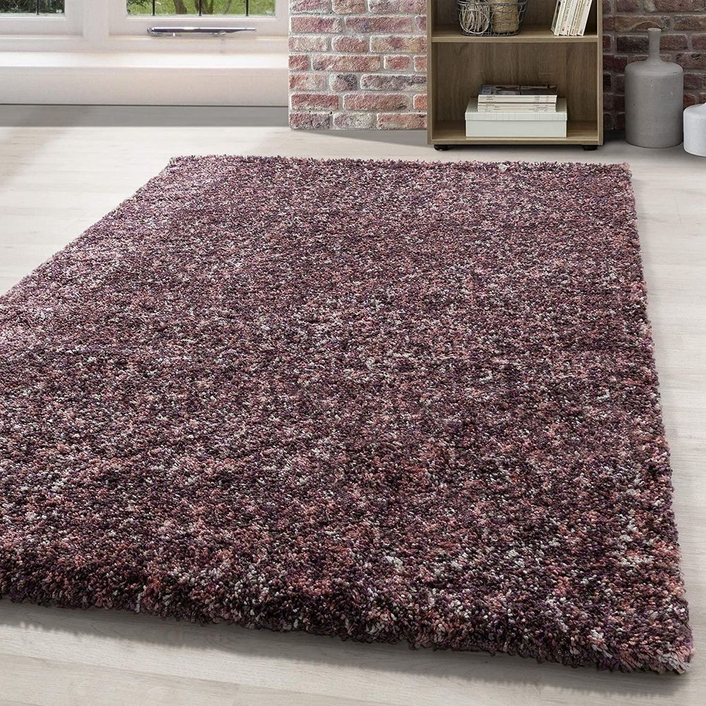 Hochflor Teppich Lorium Pink, Melierter Wohnzimmer Teppich, Weich & Antiallergisch, Pflegeleicht, Geeignet für Fußbodenheizung, Größe 80 x 150 cm