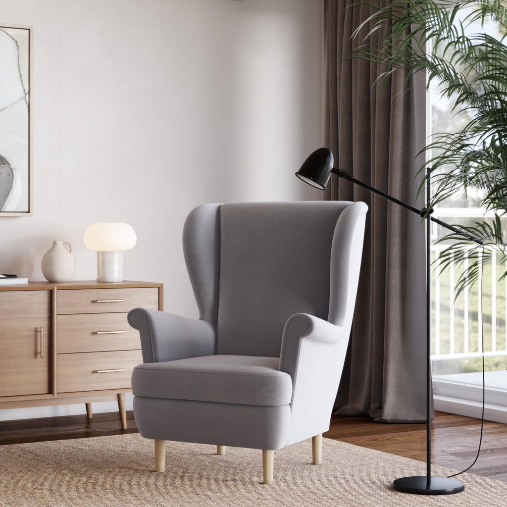 Masseno Polstersessel LENTIO, Glamour Loungesessel ergonomisch, Hellgrau