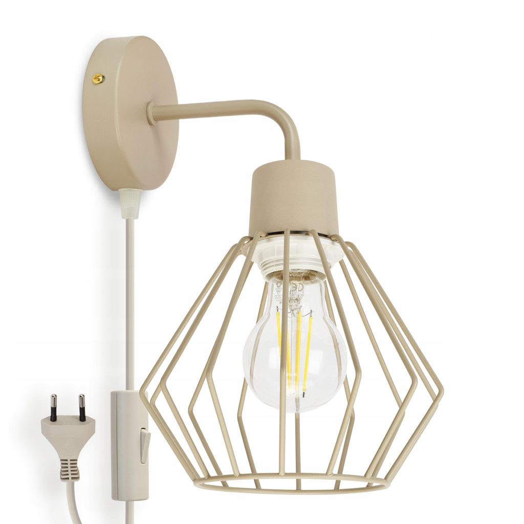 LUXOLAR - LED Wandlampe mit Schalter&stecker Beige-Grau E27 60 W - Wandleuchte Innen für Wohnzimmer, Küchen - Wandbeleuchtung, Klassisches Design
