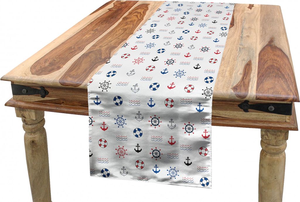 ABAKUHAUS Anker Tischläufer, Marine Nautical Rad, Esszimmer Küche Rechteckiger Dekorativer Tischläufer, 40 x 180 cm, Blau und rot
