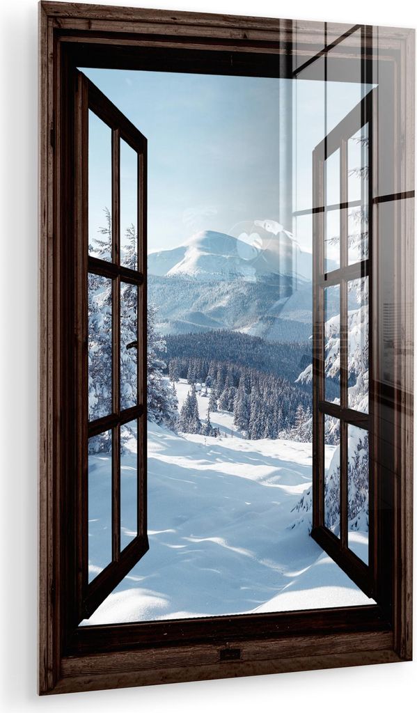 MuchoWow Glasbilder - Bilder auf Wandbild - Foto auf Glas Winter - Landschaft - Natur - Berg - Bäume - Aussicht - Ansichten 60x90 cm Wanddekoratio...
