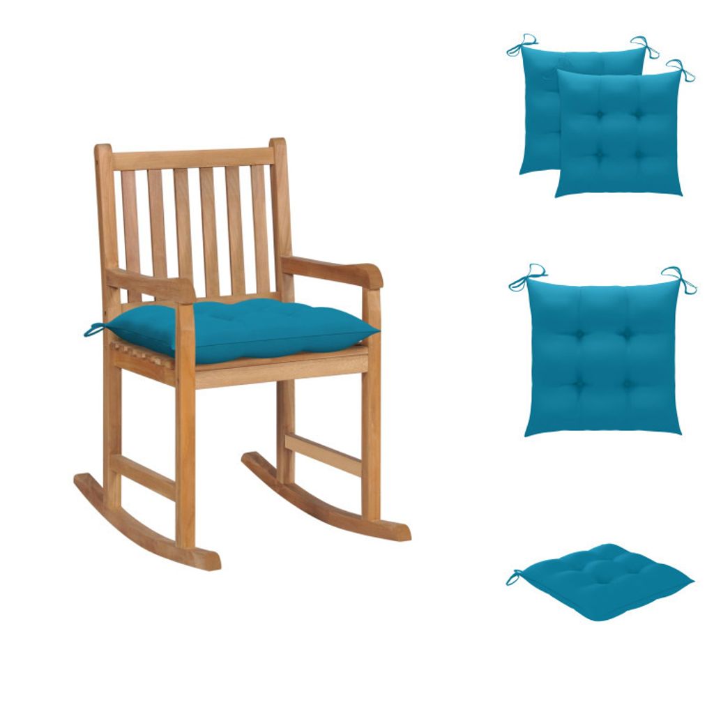 vidaXL Schaukelstuhl mit Hellblauem Kissen Massivholz Teak - Gartenstühle