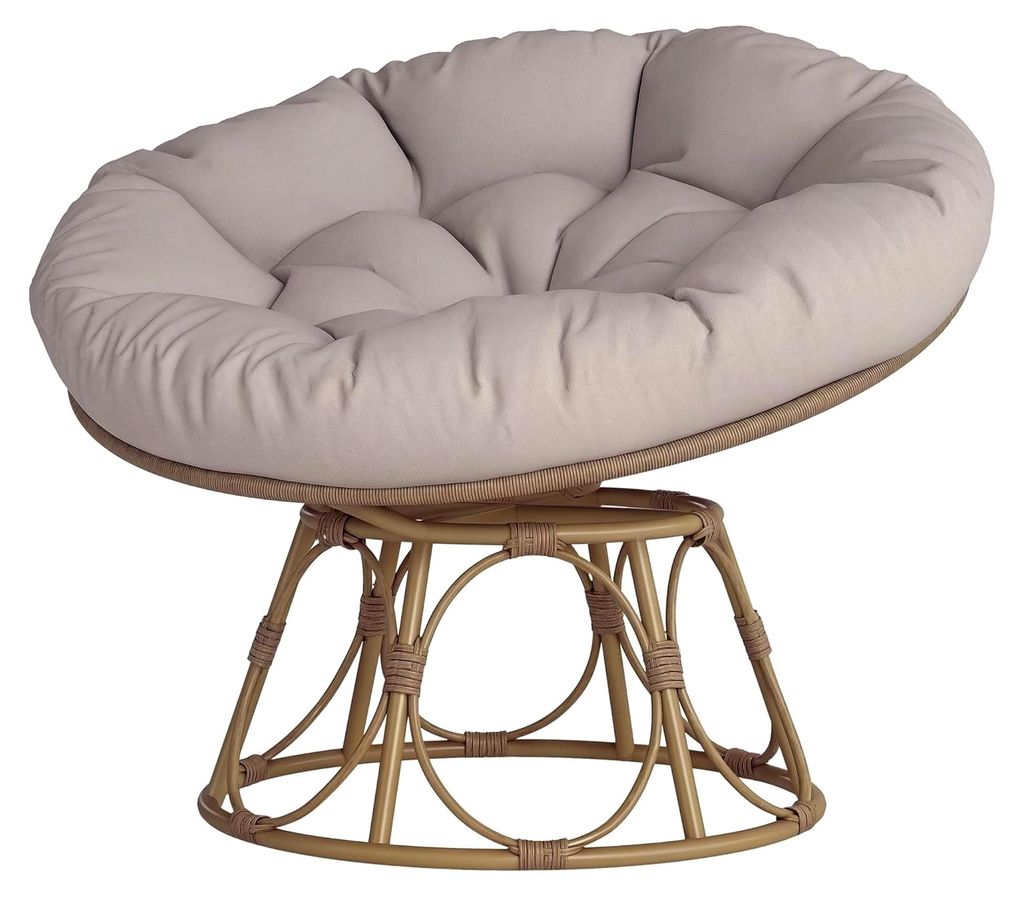 Papasansessel Rattan 360° drehbar mit Sitzkissen Durchmesser 100 cm runder Outdoor Rattansessel Drehsessel Loungesessel Liegesessel für Wohnzimme...
